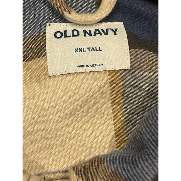 OLD Navy Beige Blue Plaid Soft Brushed Utility Shacket Jacket Women XXL Tall NEW - Picture 4 of 5